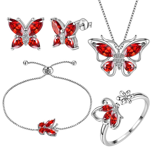 Rainbow Mystic Topaz Jewelry 925 Sterling Silver Butterfly Jewelry Set Fine Necklace/Earrings/Ring/Bracelet Women Mother'S Day Gifts