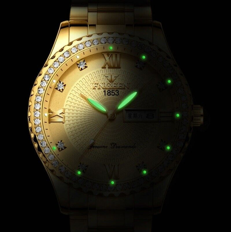 Waterproof Gold Men'S Watch Classic Stainless Steel Quartz Analog Business Gift
