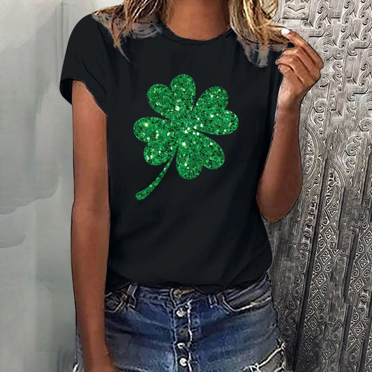 Womens St Patricks Day Shirt Shamrock Short Sleeve Crew Neck Shirt Tops