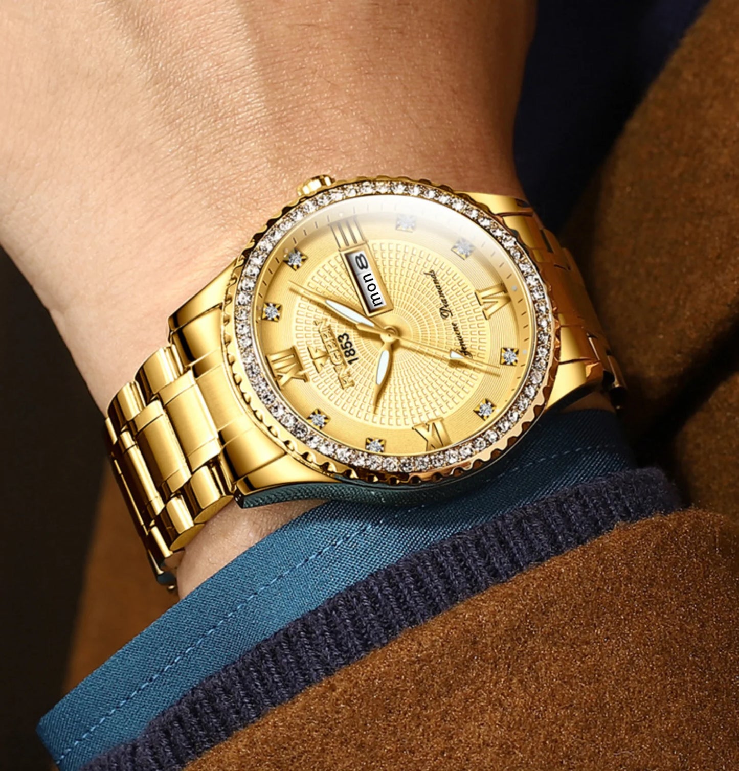 Waterproof Gold Men'S Watch Classic Stainless Steel Quartz Analog Business Gift