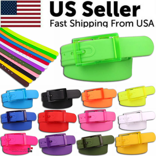 Adjustable Cut to Fit Rubber Plastic Jelly Silicone Casual Belt with Buckle USA