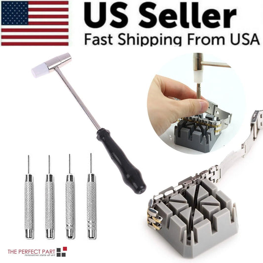 Watch Repair Band Link Remover Tool Kit - Hammer Punch Pins Watch Strap Holder